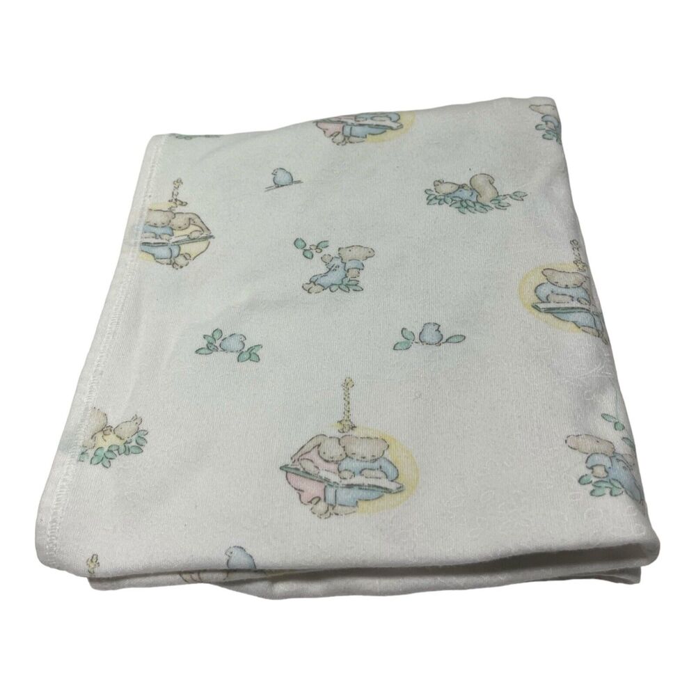 Carter's Classics Cotton Baby Blanket Bears Squirrels Reading Birds Made In USA